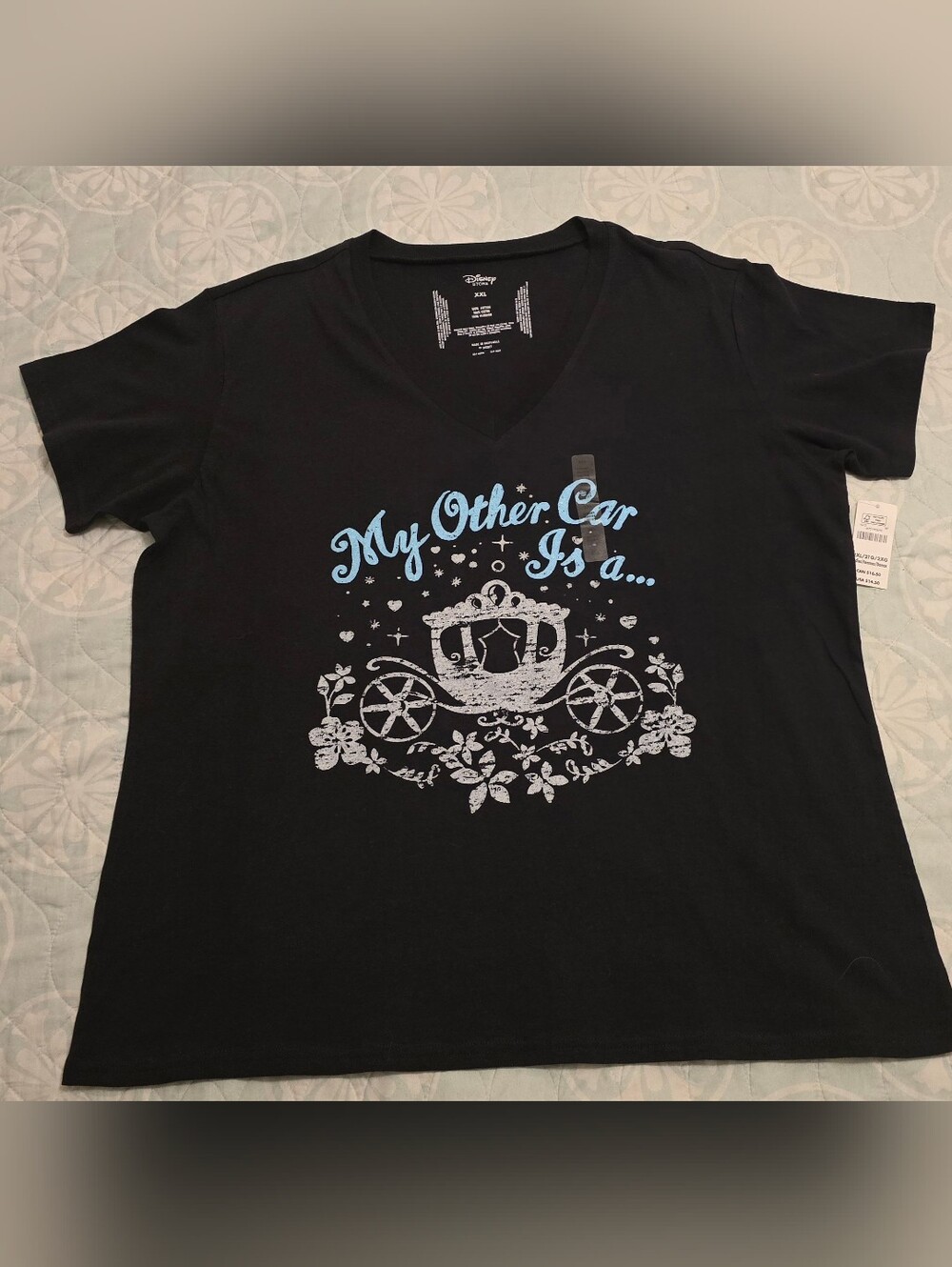 NWT! Disney Cinderella Carriage Vneck Cotton Graphic Tshirt, Women's XXL